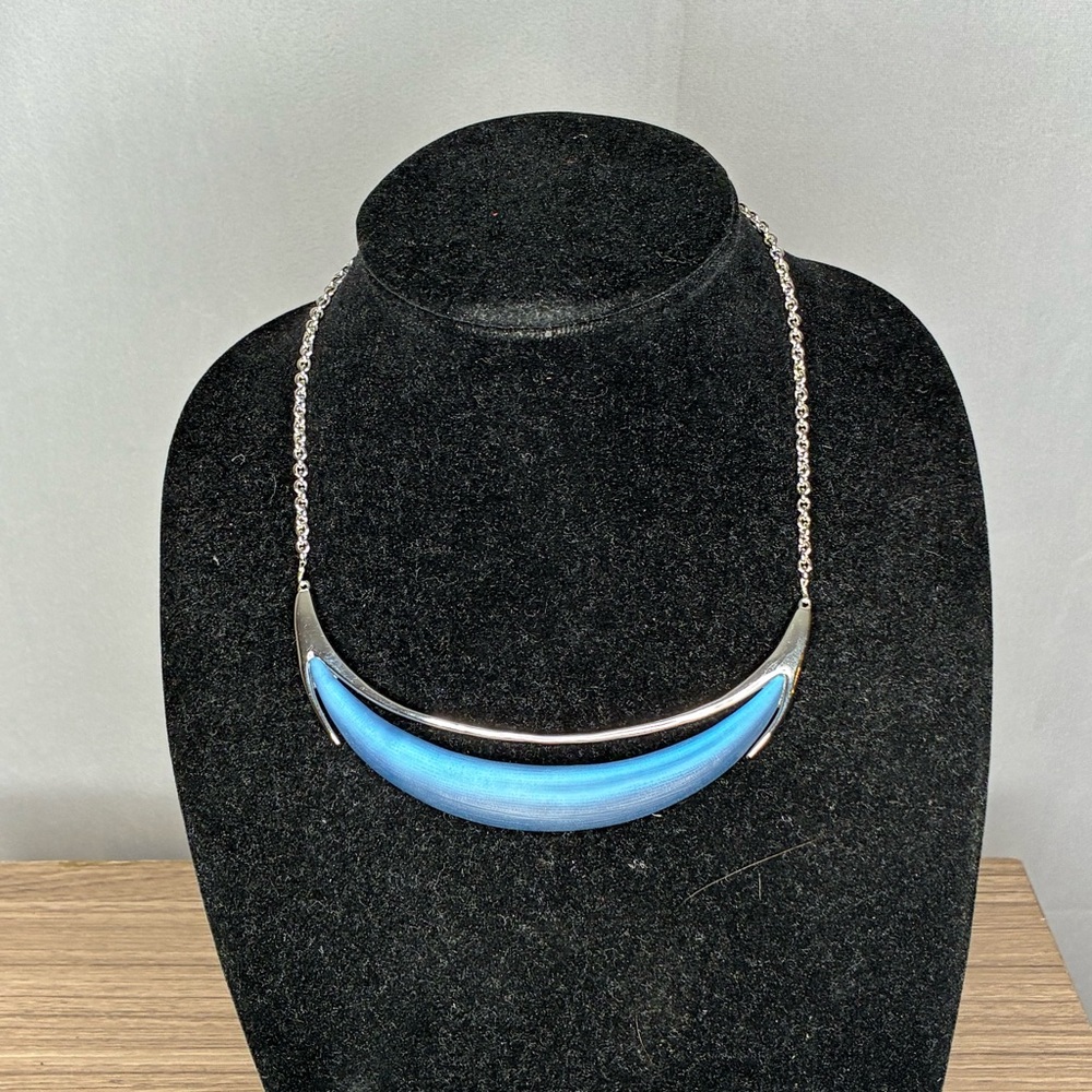 Alexis Bittar Blue Lucite Crescent & Silver Statement Necklace - Luxury Jewelry